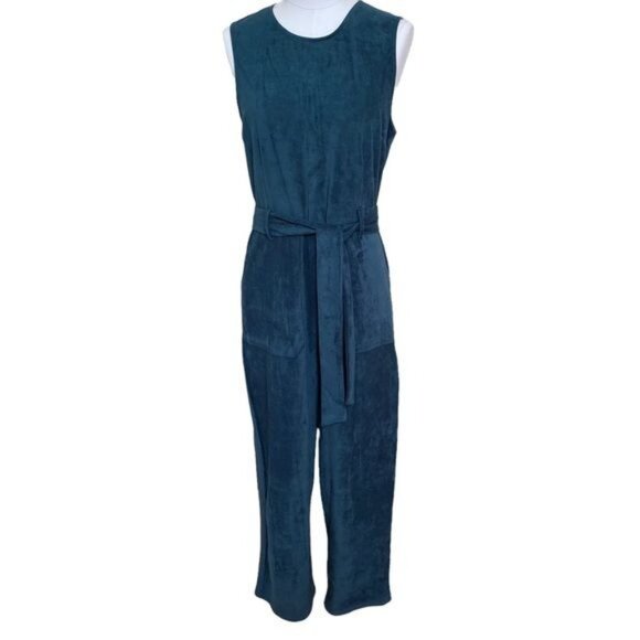 Anthropologie Bishop and Young Jumpsuit  Suede Tie Waist in Blue Size Medium - Picture 5 of 12